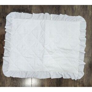 Vtg Ruffle White Pillow Sham Standard Shabby Chic Cottage